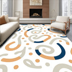 Neutral Abstract Swirl Ribbon Dots Rug