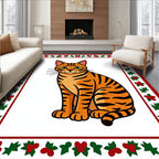 Whimsical Orange Tabby Cat Floral Border Rug