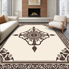 Dark Brown Ornamental Floral Medallion Border Rug