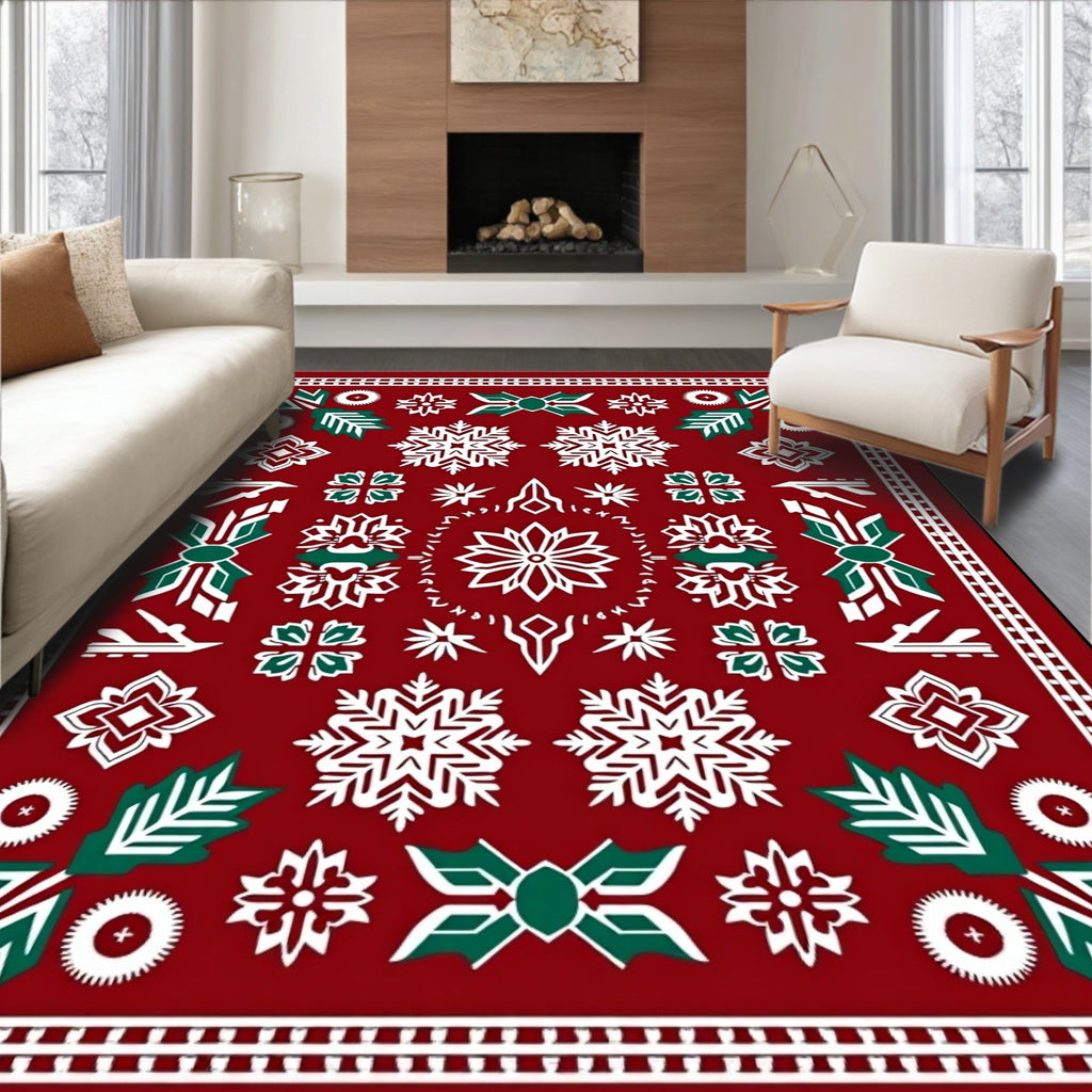 Crimson Snowflake Holly Festive Rug