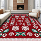 Crimson Snowflake Holly Festive Rug