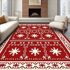 Crimson And Cream Snowflake Border Rug