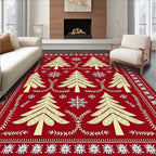 Crimson Festive Christmas Tree Snowflakes Rug