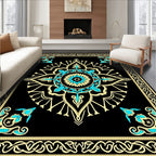 Black Teal Gold Mandala Medallion Rug