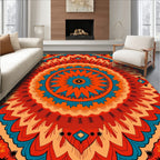 Vibrant Orange Teal Mandala Bloom Rug