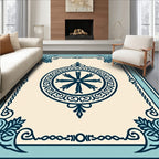 Navy Blue Ivory Mandala Floral Border Rug