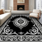 Black White Ornate Floral Mandala Rug