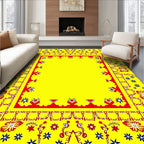 Red Yellow Floral Medallion Border Rug