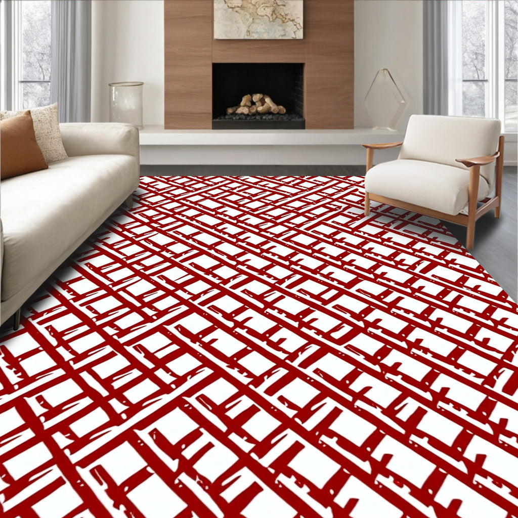 Bold Red Intersecting Lines Rug