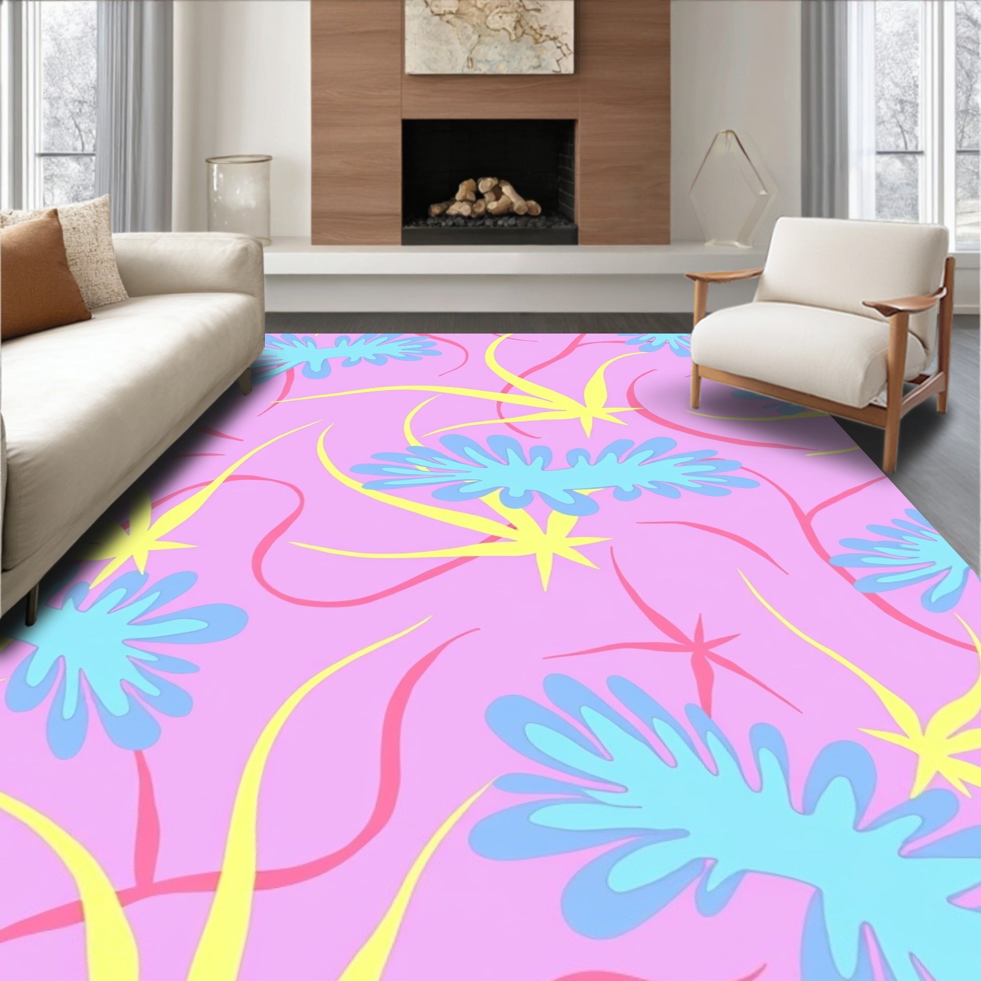 Pastel Pink Blue Floral Swirls Rug