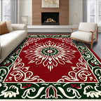 Crimson Cream Green Floral Medallion Overlay Rug