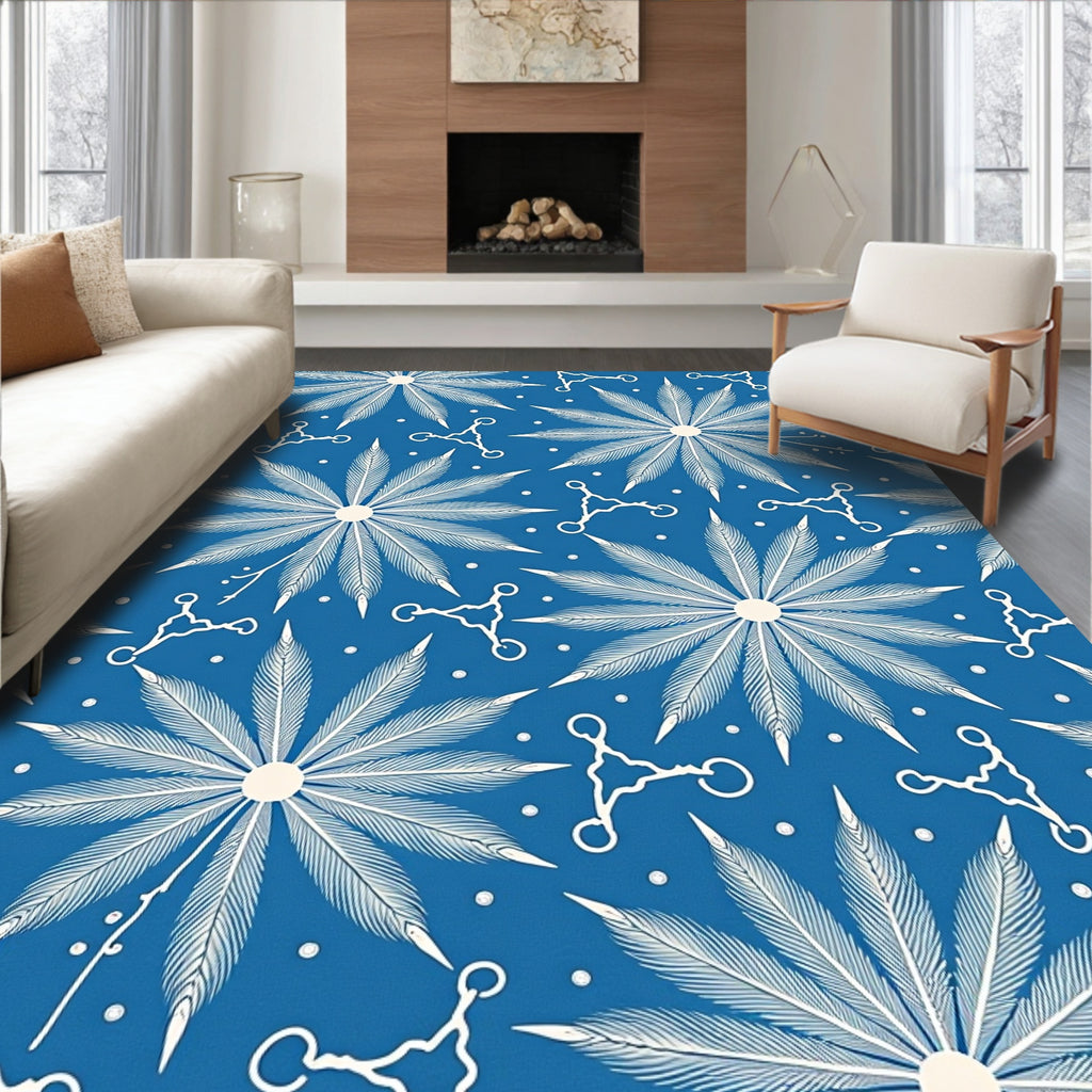Cerulean White Feathered Starburst Medallion Rug