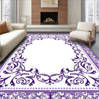Ornate Purple Floral Vine Border Rug