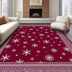 Deep Red White Snowflake Cluster Rug