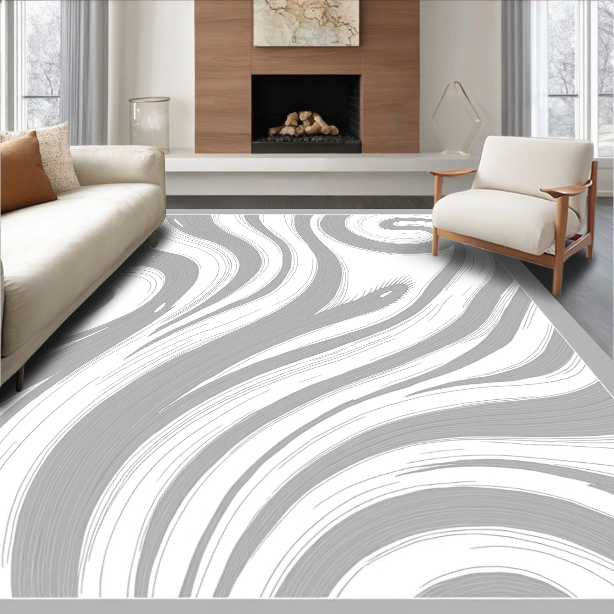 Abstract Gray Swirl Flow Rug