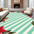Striped Aqua Floral Border Rug