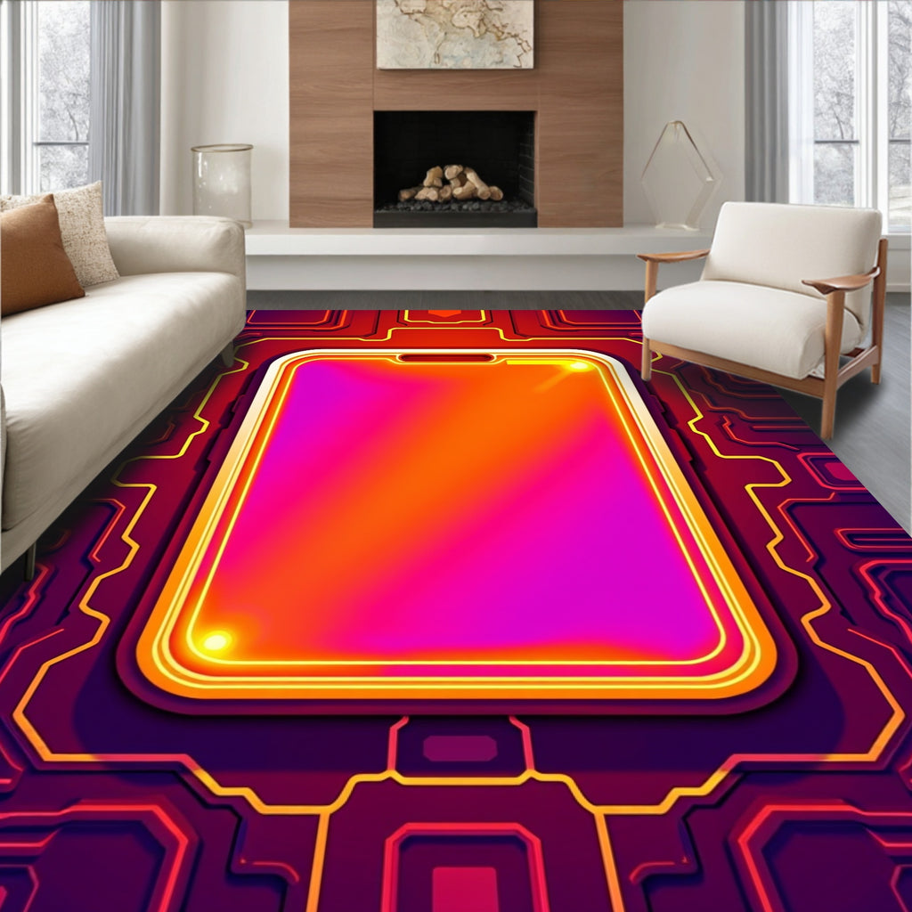 Cybernetic Gradient Neon Border Rug