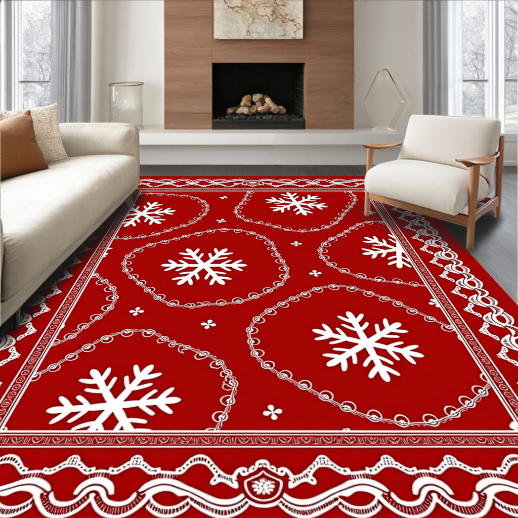 Crimson Lace Snowflake Medallion Rug
