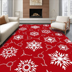 Crimson White Snowflakes Scattered Repeating Rug