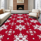 Red White Snowflake Imprint Rug