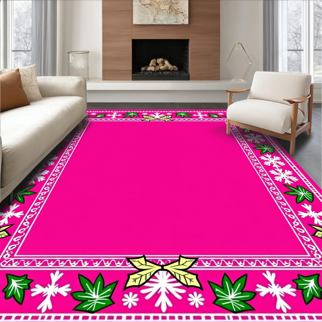 Vibrant Pink Botanical Border Rug