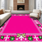 Vibrant Pink Botanical Border Rug