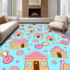 Whimsical Pink Houses Candy Sweet Treat Rug