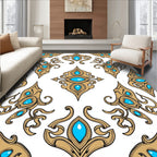 Ornate Gold Blue Jewel Mandala Rug