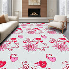 Whimsical Pink Heart Floral Swirl Rug