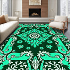 Vibrant Teal Floral Medallion Border Rug