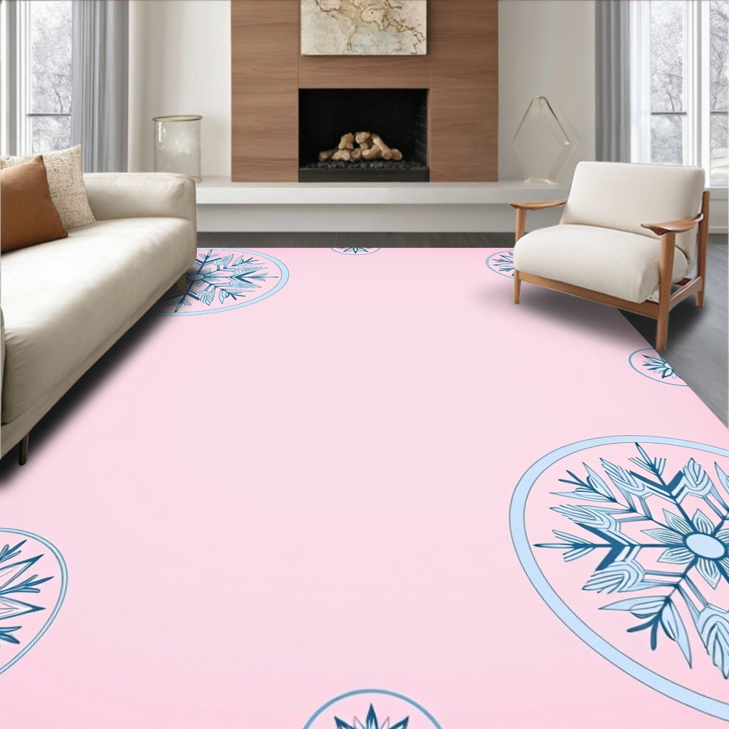 Soft Pink Snowflake Mandala Rug