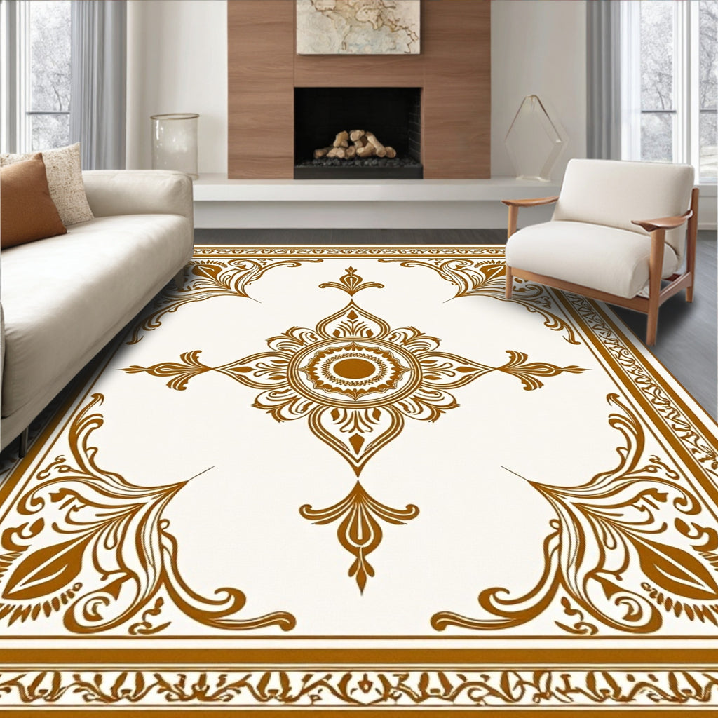 Antique Gold Floral Medallion Border Rug