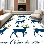 Deep Blue Forest Reindeer Silhouette Rug