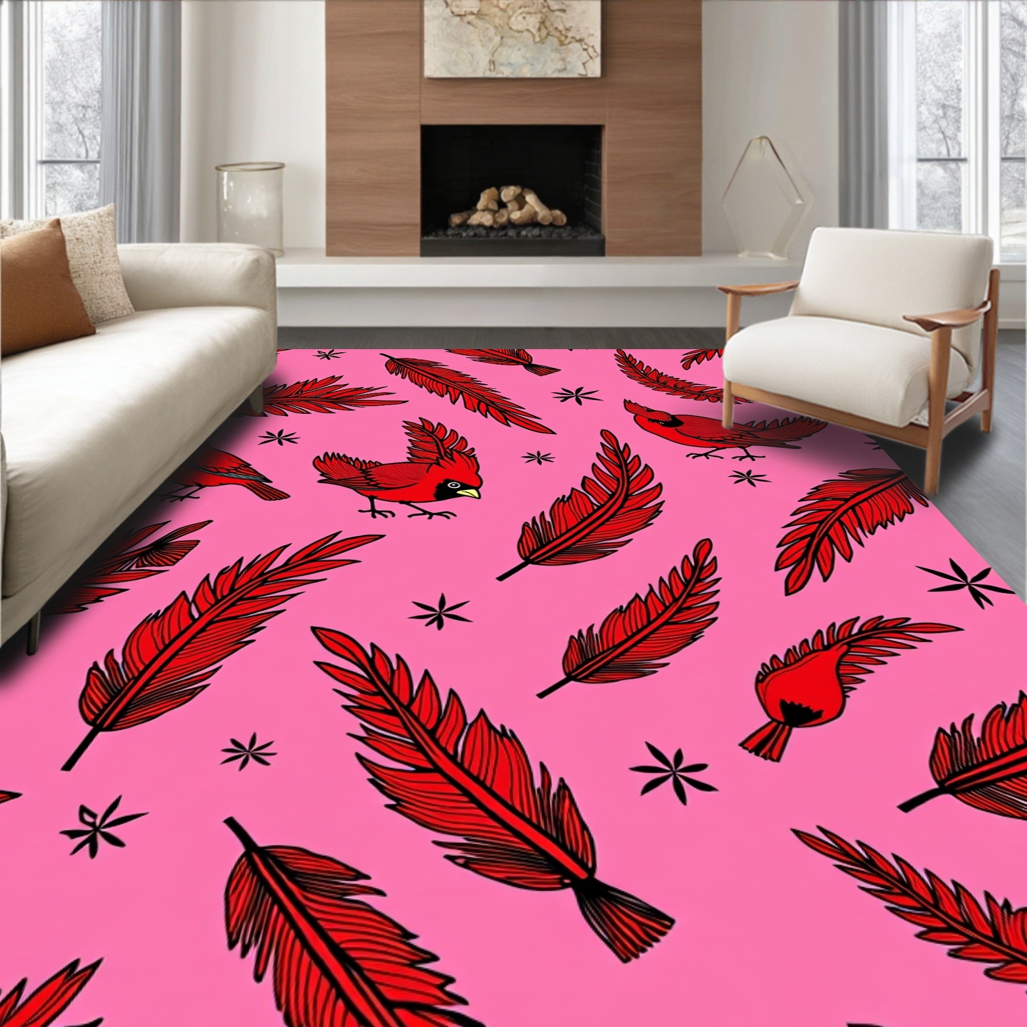 Vibrant Red Cardinal Feather Scatter Rug