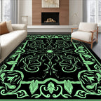 Mint Green Floral Scroll Frame Rug