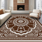 Rich Brown White Medallion Floral Rug