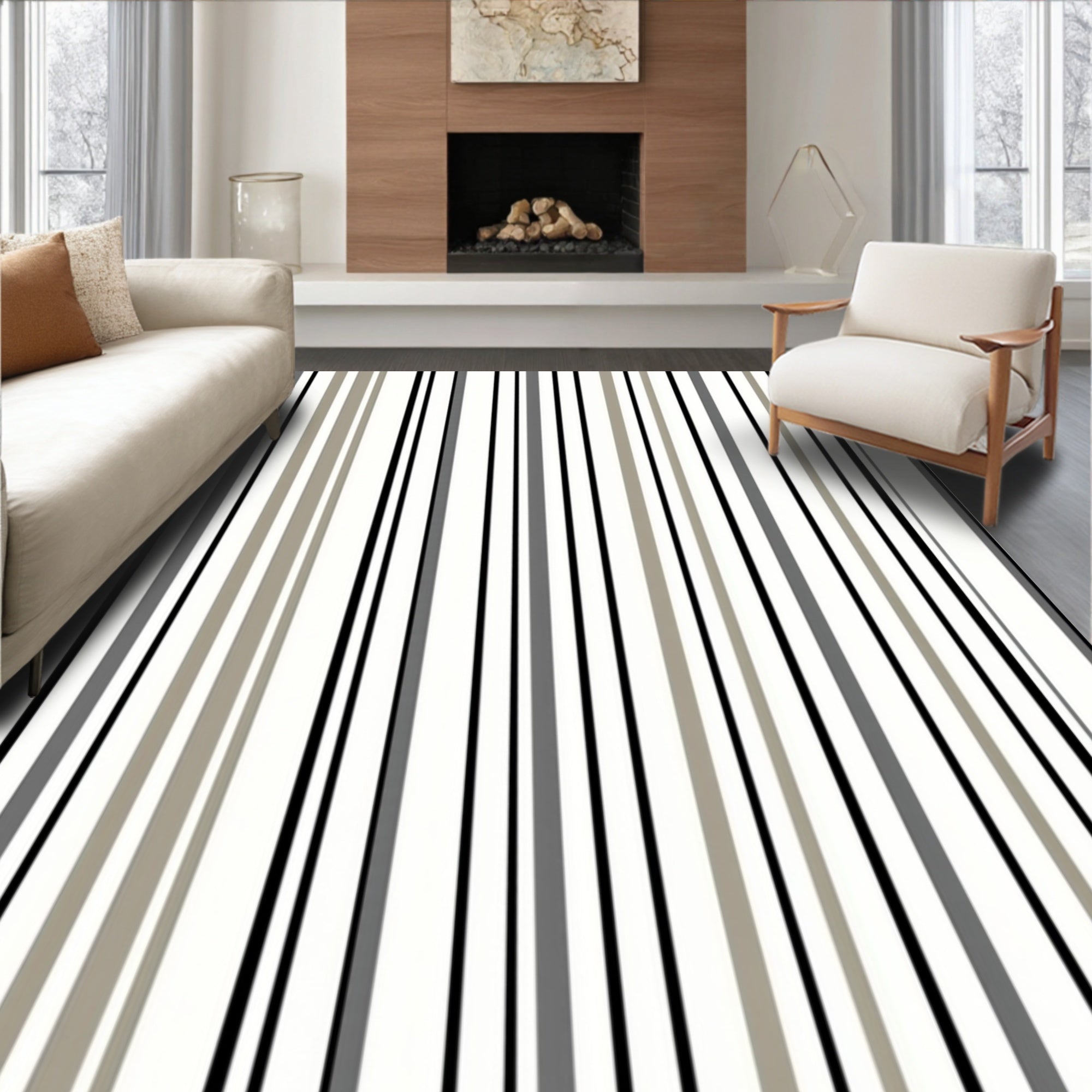 Modern Gray And Tan Stripe Rug