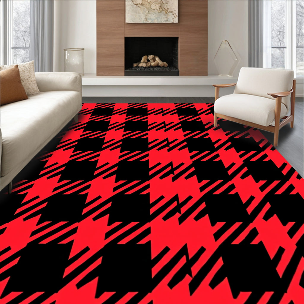 Red Black Houndstooth Checkered Rug