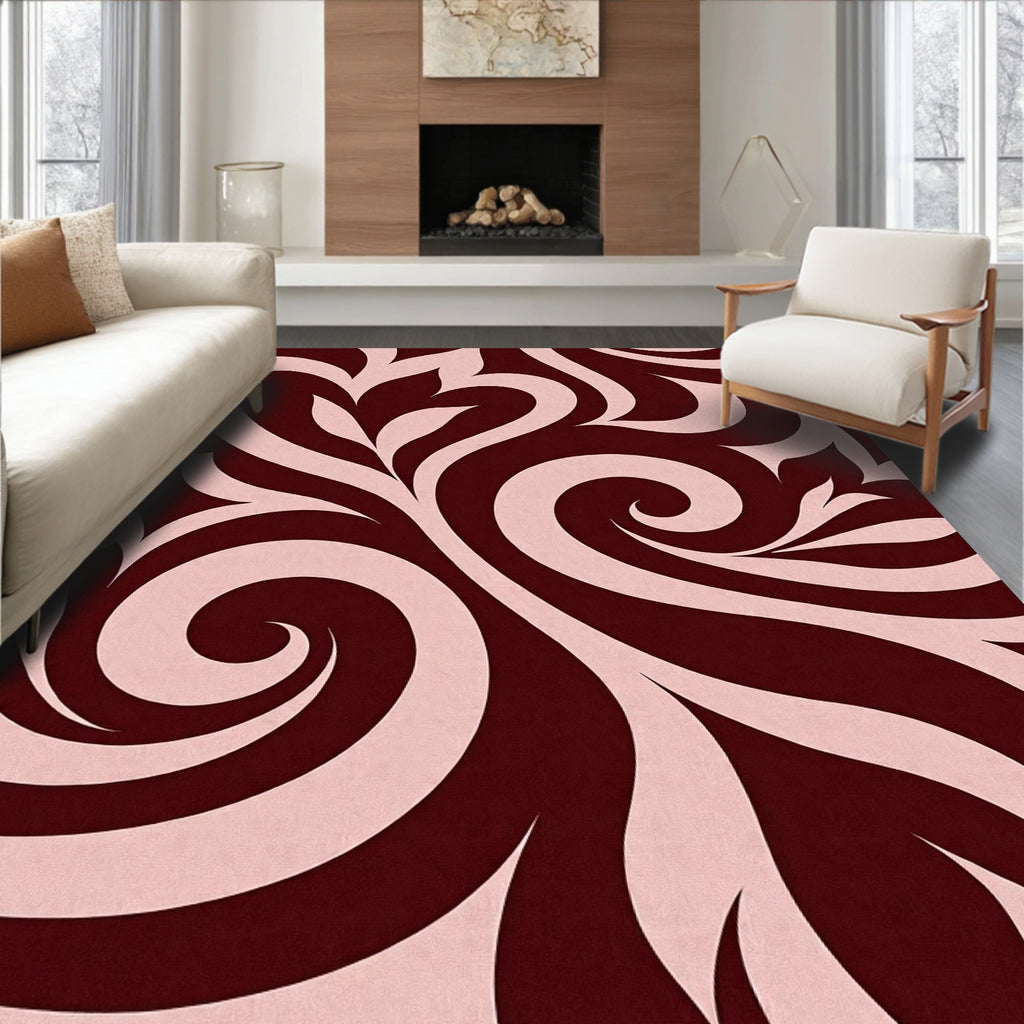 Burgundy Swirl Abstract Floral Rug