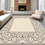 Ornate Beige Scroll Swirl Border Rug