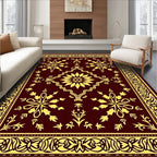 Crimson Yellow Floral Scrollwork Border Rug