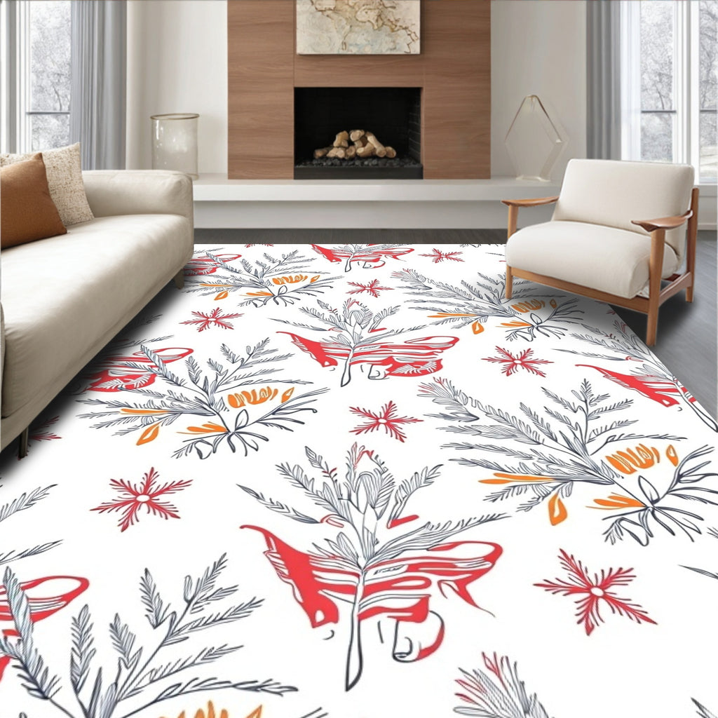 Red Orange Leafy Branch Bloom Rug
