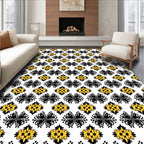 Black and Gold Floral Damask Rug
