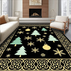 Festive Christmas Trees Snowflakes Baubles Border Rug
