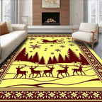 Winter Scene Sleigh Deer Snowflakes Border Rug