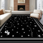 Black White Celestial Moon Star Rug