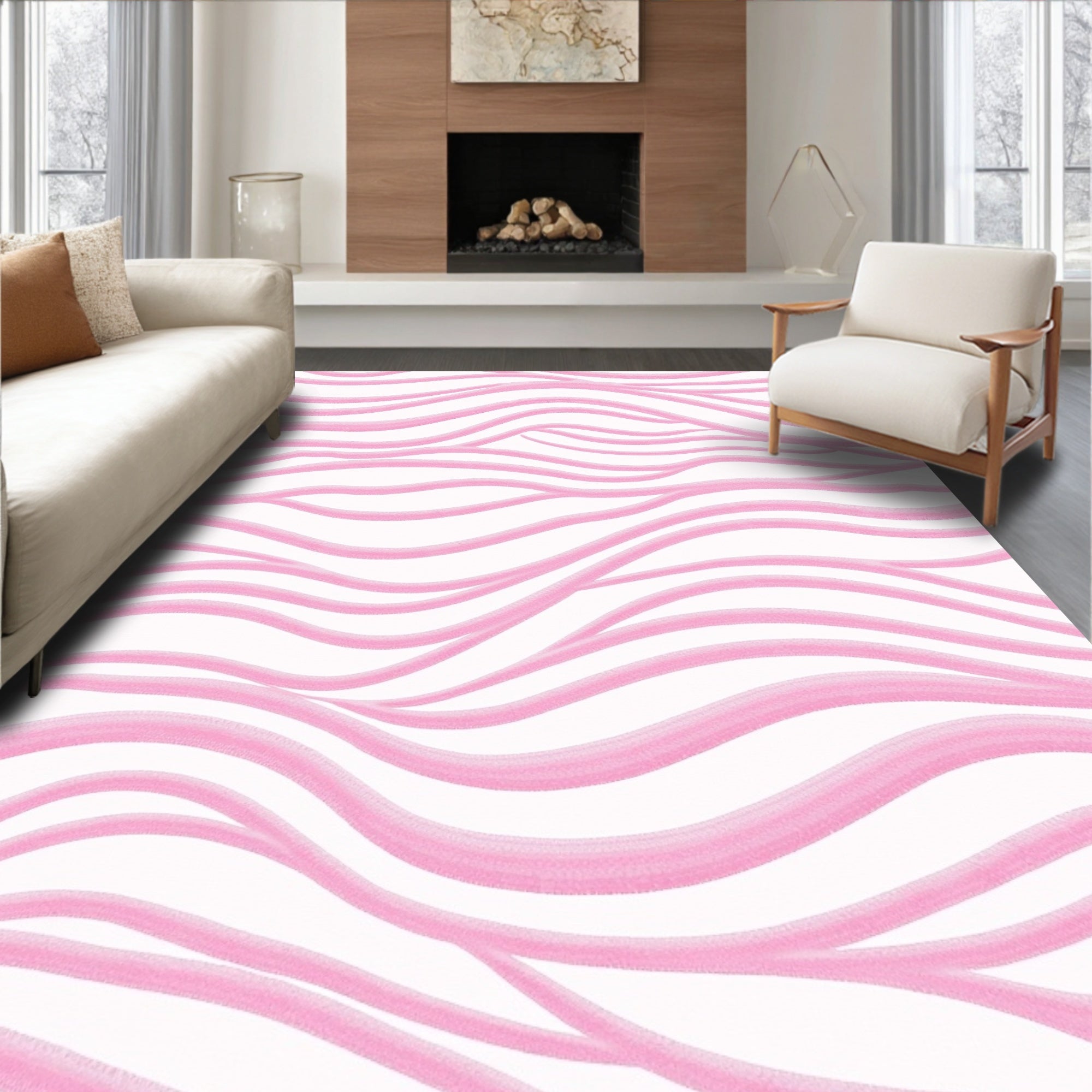 Soft Pink Abstract Swirl Rug