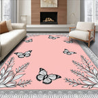 Pink Butterfly Garden Outline Border Rug
