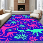 Retro Neon Dinosaur Jungle Scene Rug