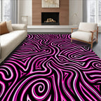 Vivid Black Pink Swirl Abstract Rug
